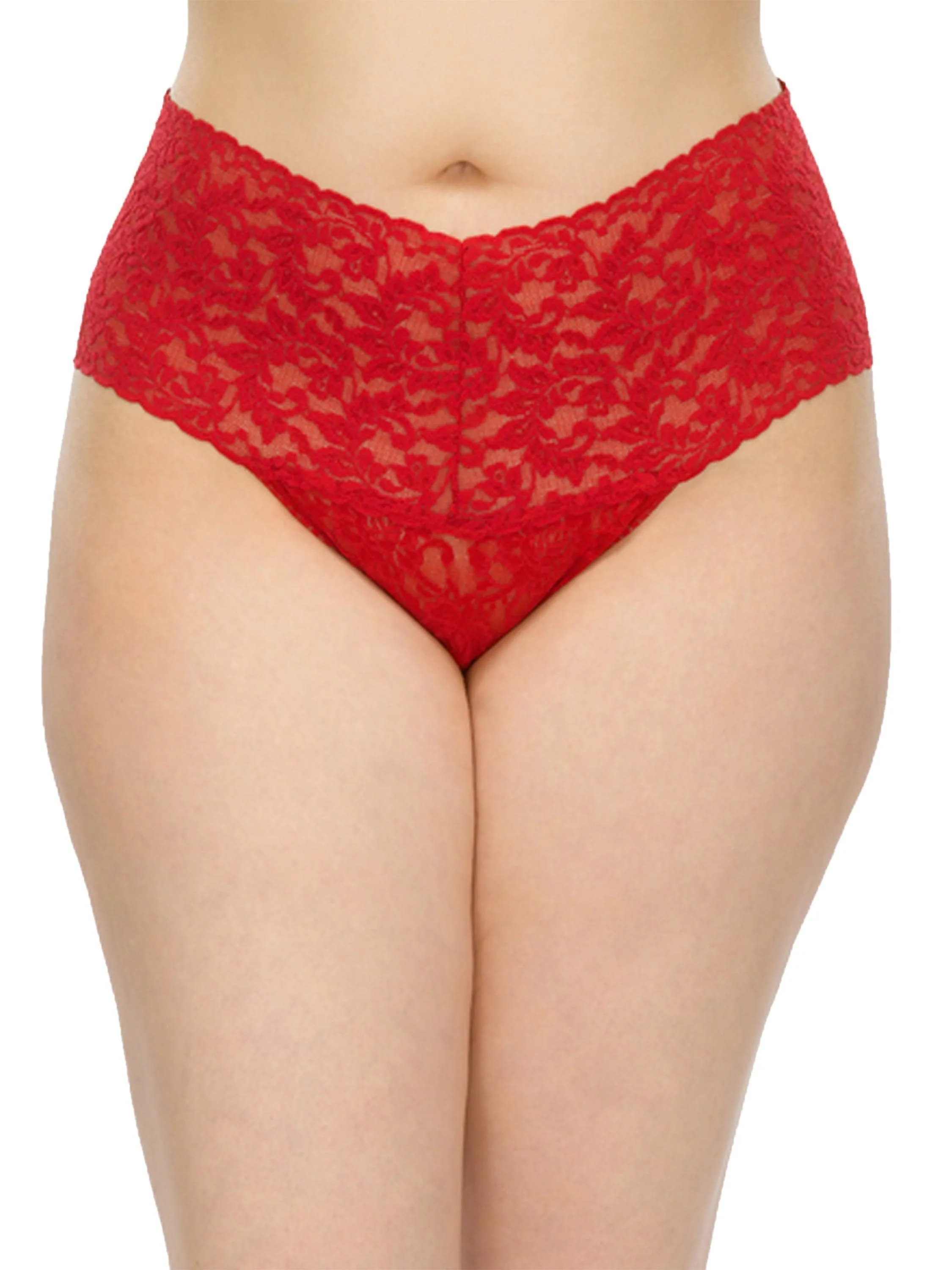 Plus Size Retro Lace Thong Red sold by Hanky Panky