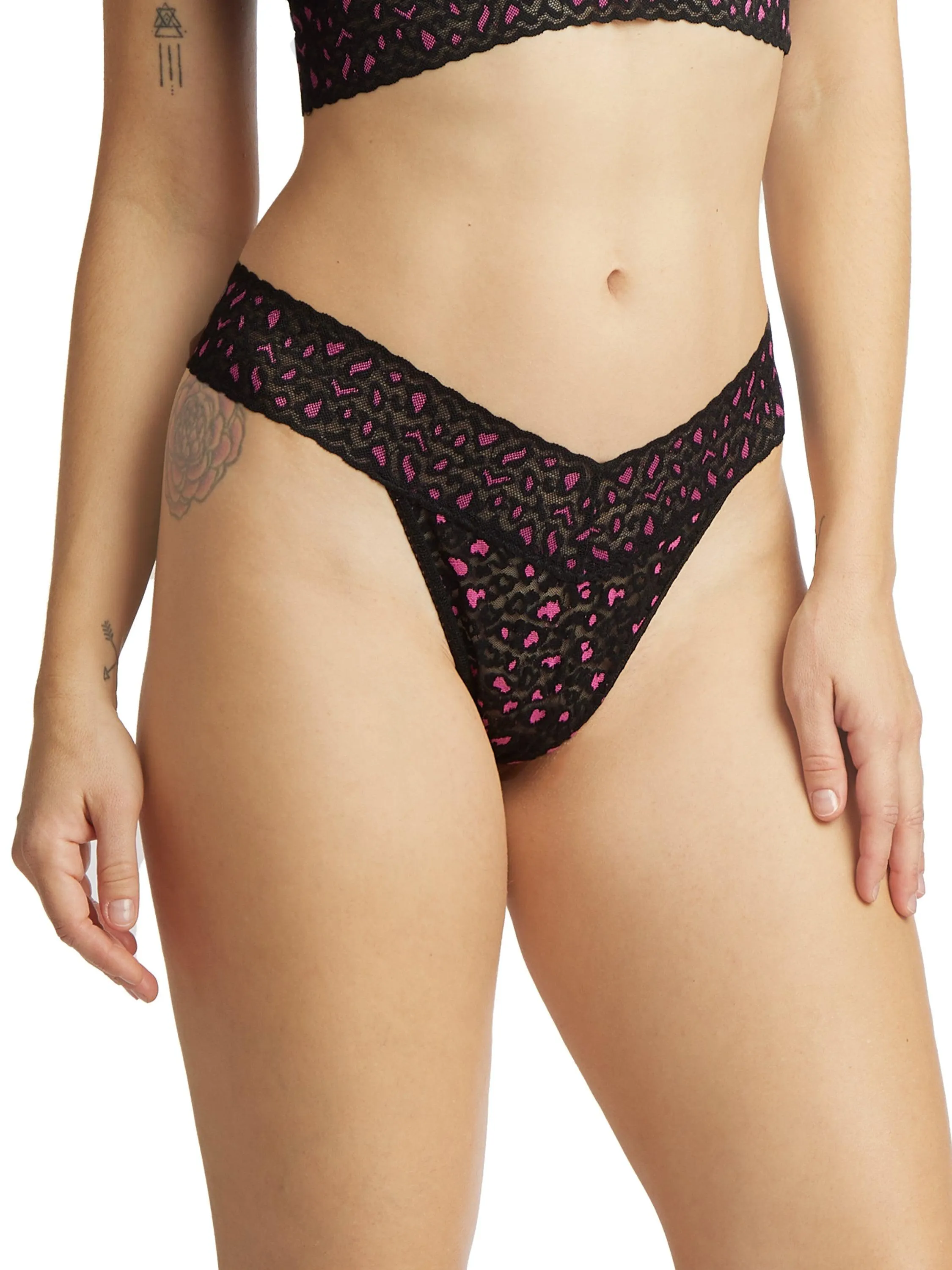 Cross-Dyed Leopard Original Rise Thong Black/Tulip Pink sold by Hanky Panky