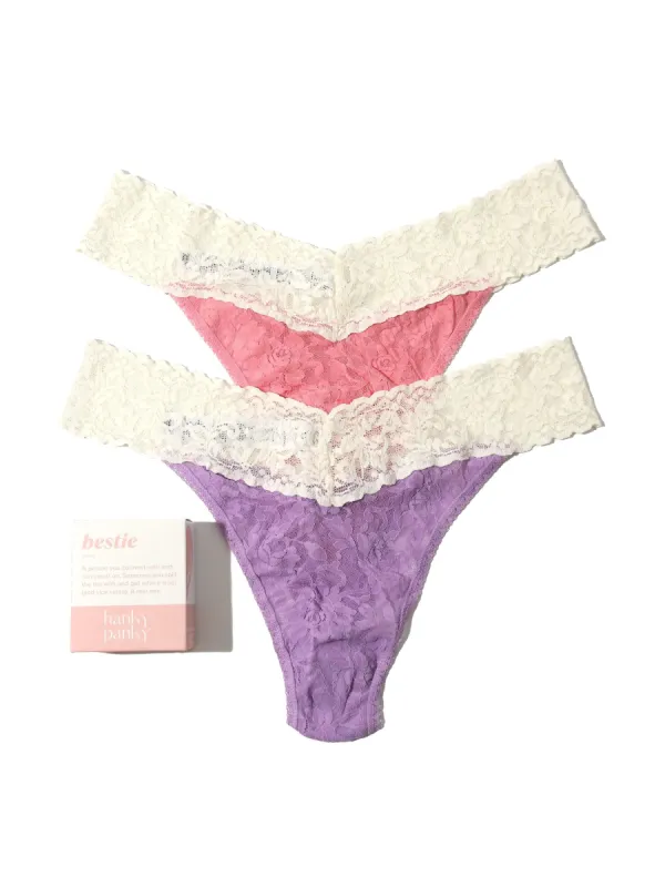 Bestie 2 Pack Plus Size Signature Lace Thongs in Box Sale made by Hanky Panky