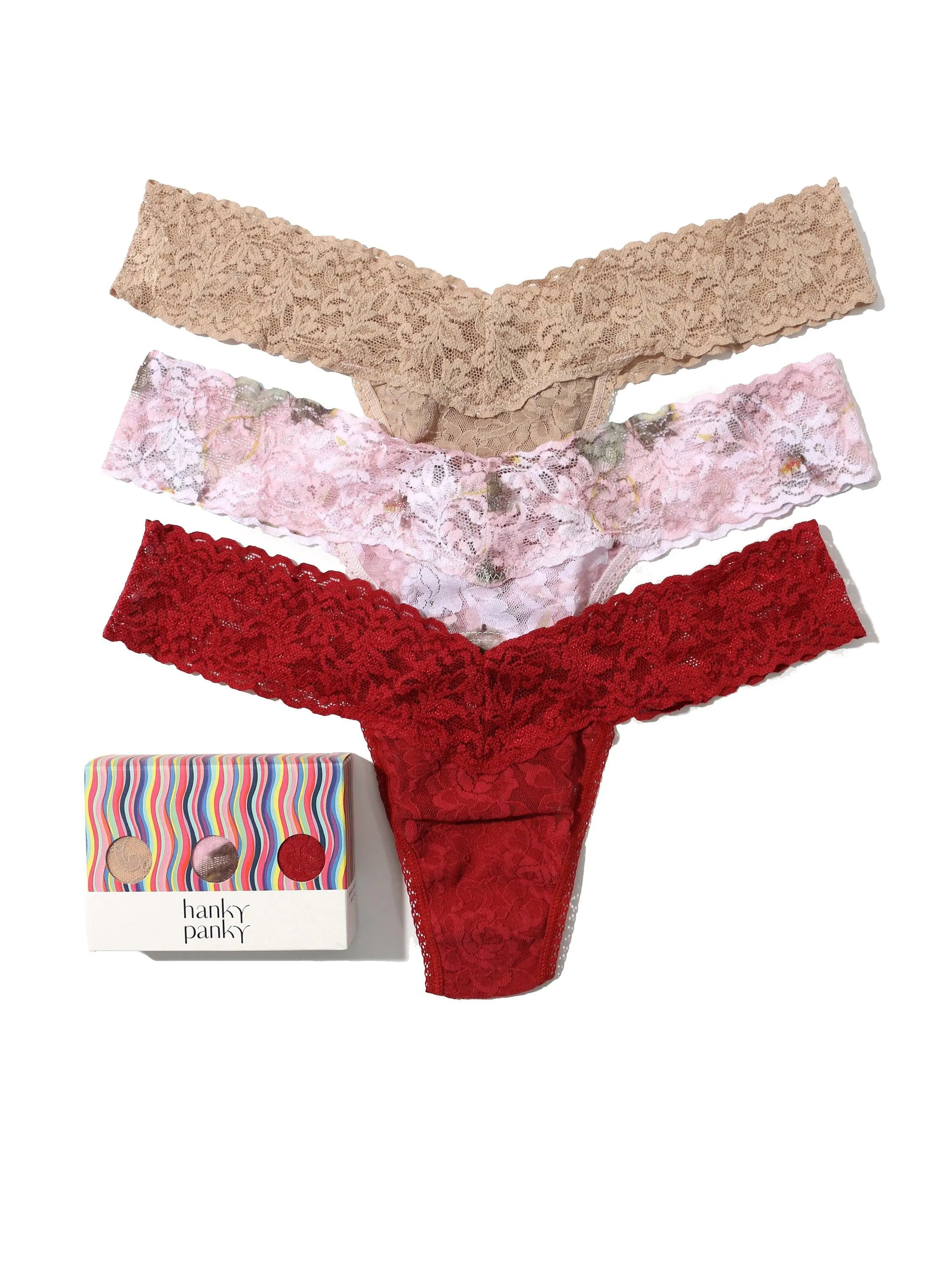 3 Pack Low Rise Thongs Antique Lily sold by Hanky Panky