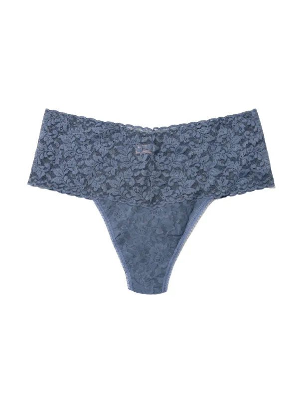 Plus Size Retro Lace Thong Tour Guide Blue sold by Hanky Panky