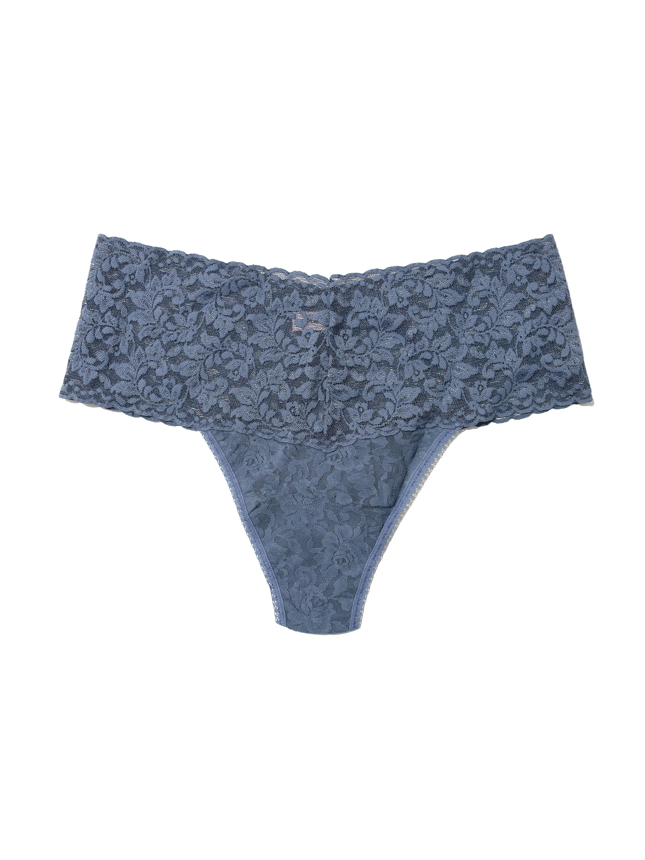Plus Size Retro Lace Thong Tour Guide Blue sold by Hanky Panky