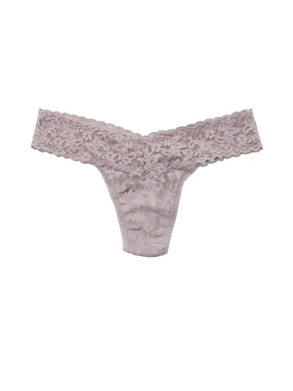 Petite Size Signature Lace Low Rise Thong Steel Grey sold by Hanky Panky