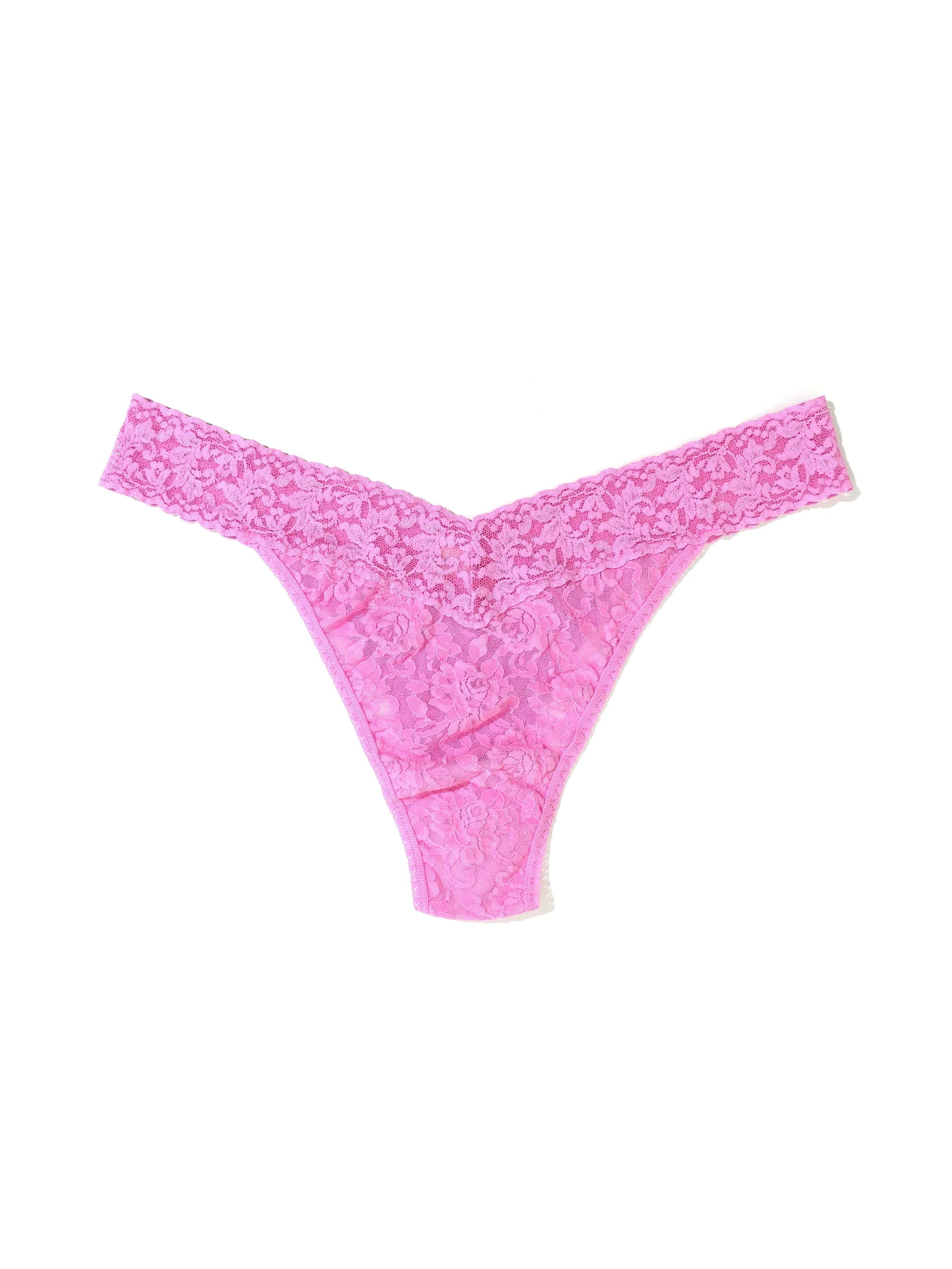 Plus Size Signature Lace Original Rise Thong Drifting Horizon Pink sold by Hanky Panky