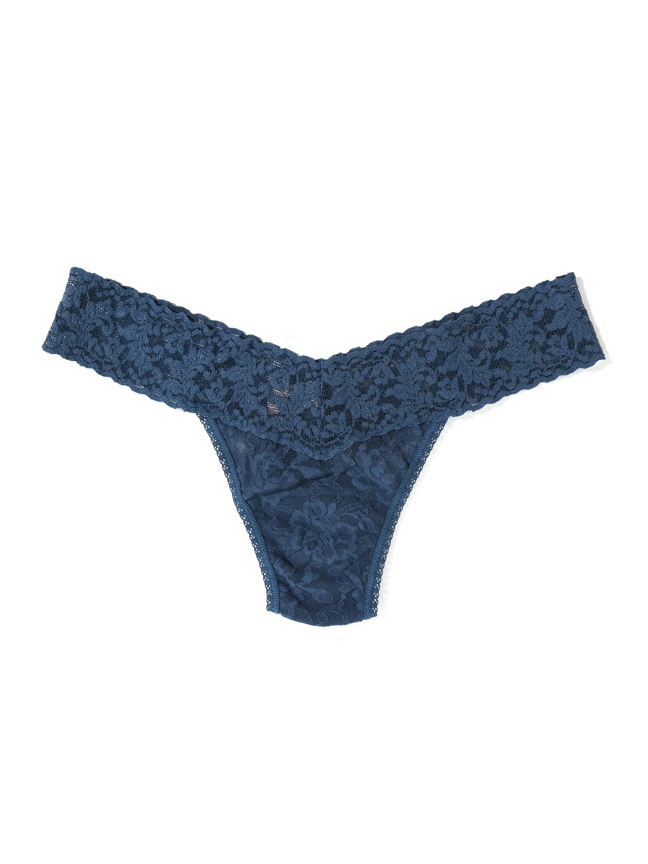 Signature Lace Low Rise Thong Deep Waters Blue sold by Hanky Panky