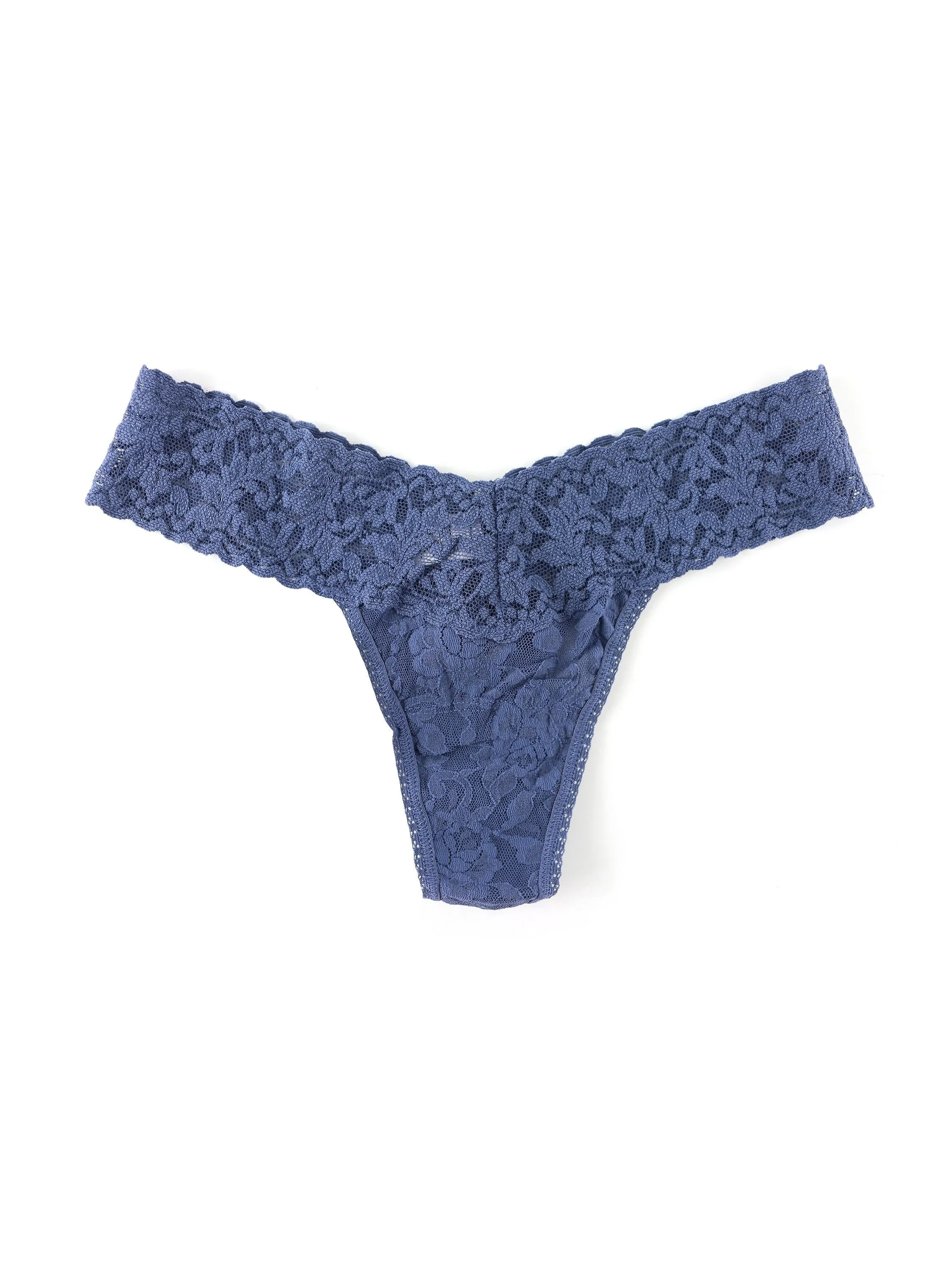 Petite Size Signature Lace Low Rise Thong Nightshadow Blue sold by Hanky Panky