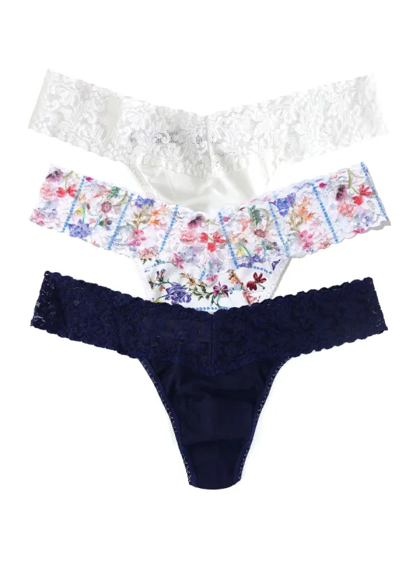 3 Pack Supima® Cotton Low Rise Thongs with Flower Crown Sale sold by Hanky Panky