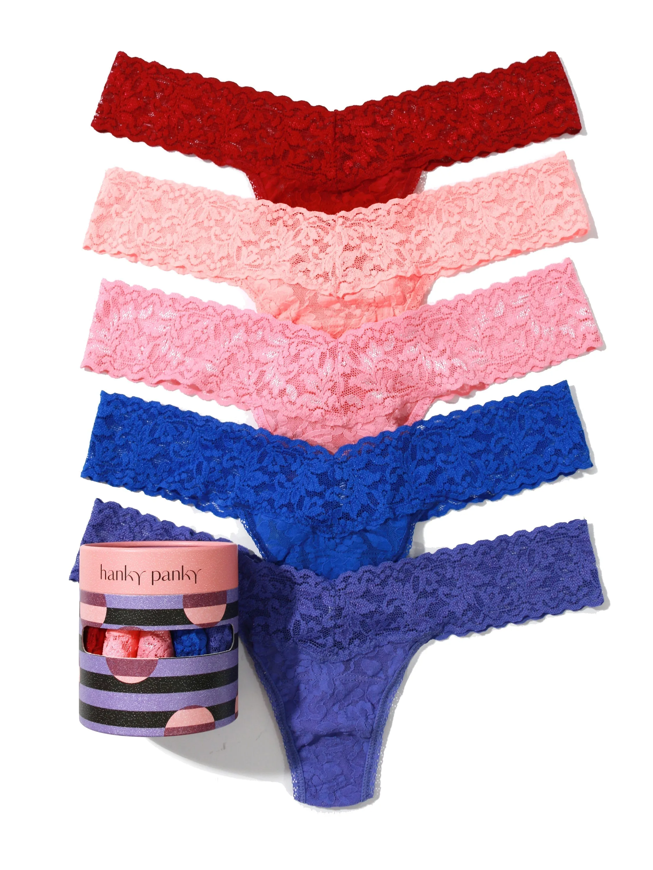 Holiday 5 Pack Signature Lace Low Rise Thongs sold by Hanky Panky