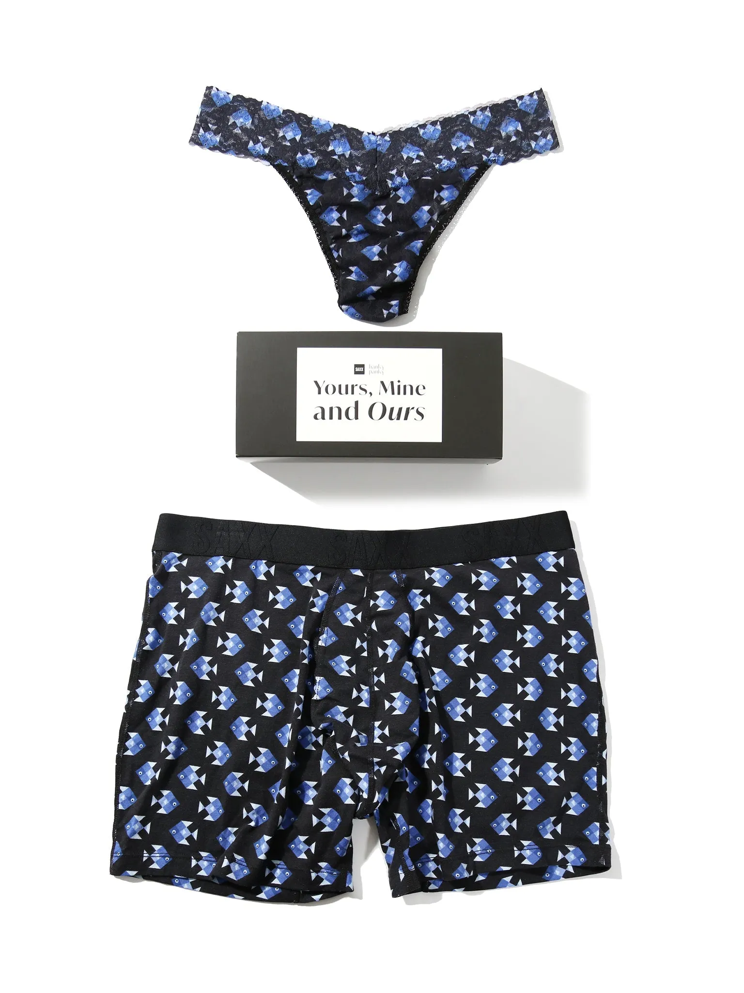 Signature Lace Original Rise Printed Thong And Saxx Drop Temp Cooling Cotton Boxer Brief Aquatic Check sold by Hanky Panky