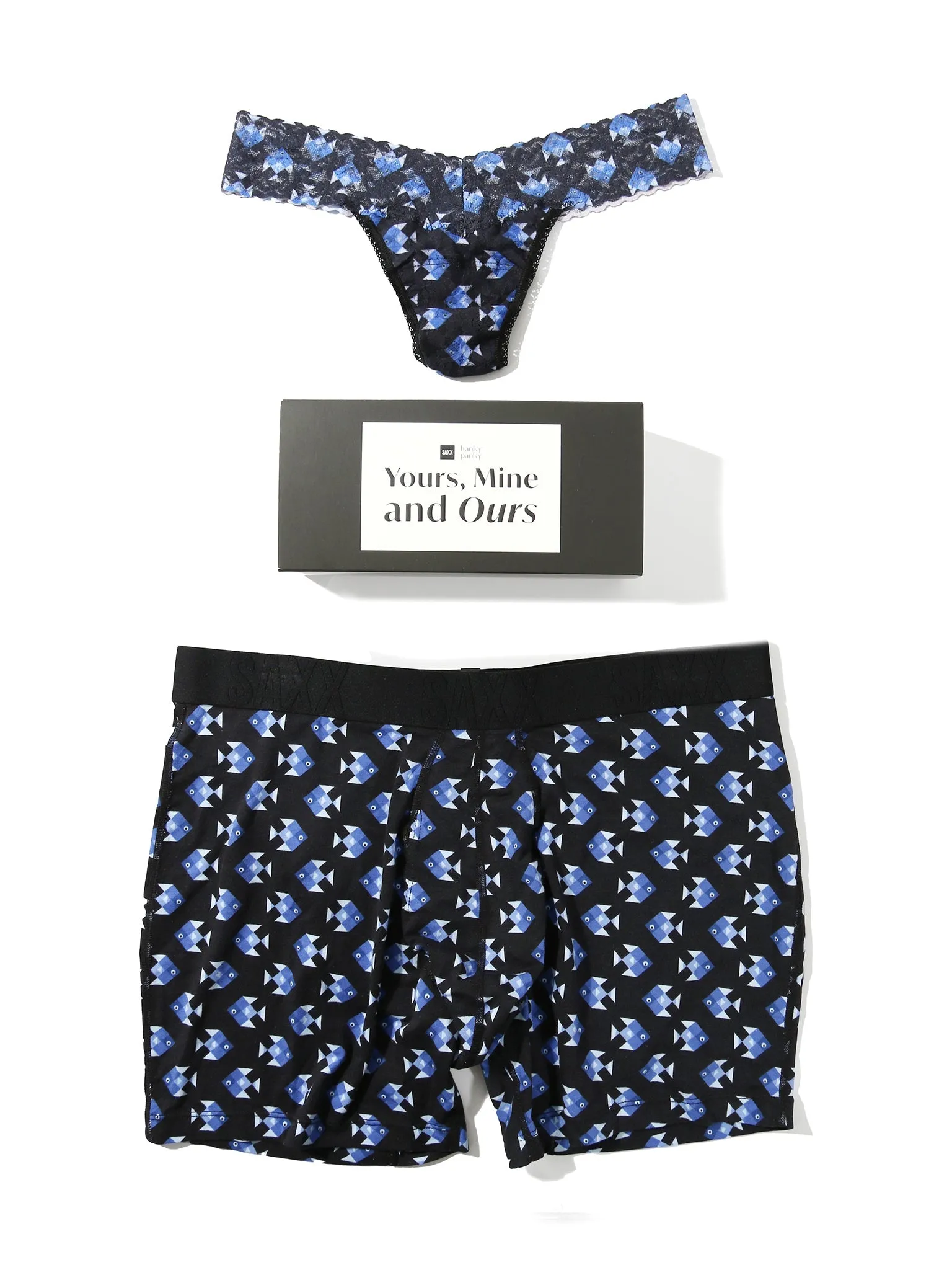 Signature Lace Low Rise Printed Thong And Saxx Drop Temp Cooling Cotton Boxer Brief Aquatic Check sold by Hanky Panky