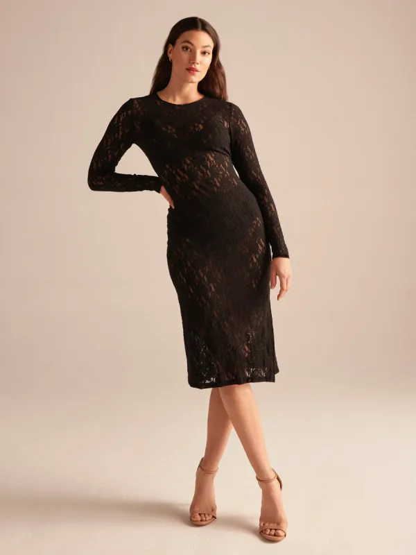 Signature Lace® Long Sleeve Midi Dress Black Sale sold by Hanky Panky