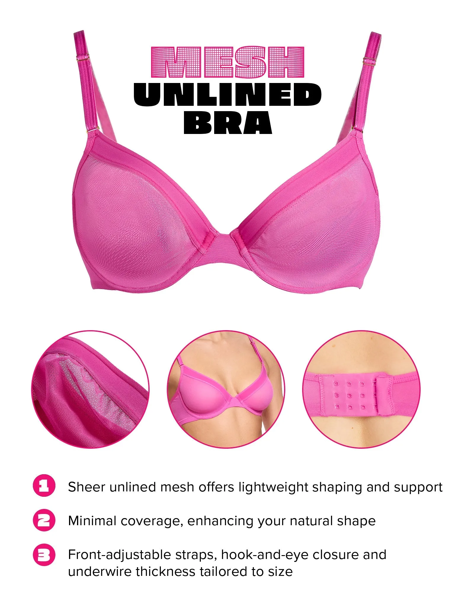 Unlined Mesh Underwire Bra Berry Burst Pink Sale sold by Hanky Panky product image thumbnail 4