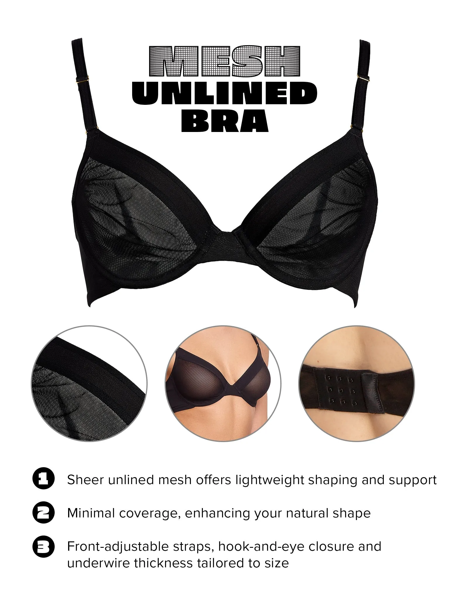 Unlined Mesh Underwire Bra Black Sale sold by Hanky Panky product image thumbnail 5