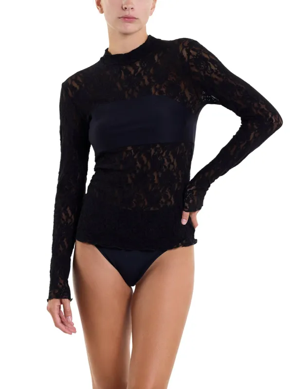 Signature Lace® Mock Neck Long Sleeve Bandeau Top Black  Black Friday Sale sold by Hanky Panky