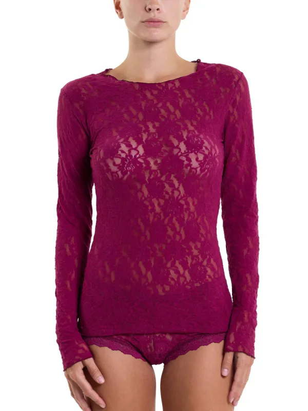 Signature Lace Long Sleeve Top Sugar Plum Red Sale sold by Hanky Panky