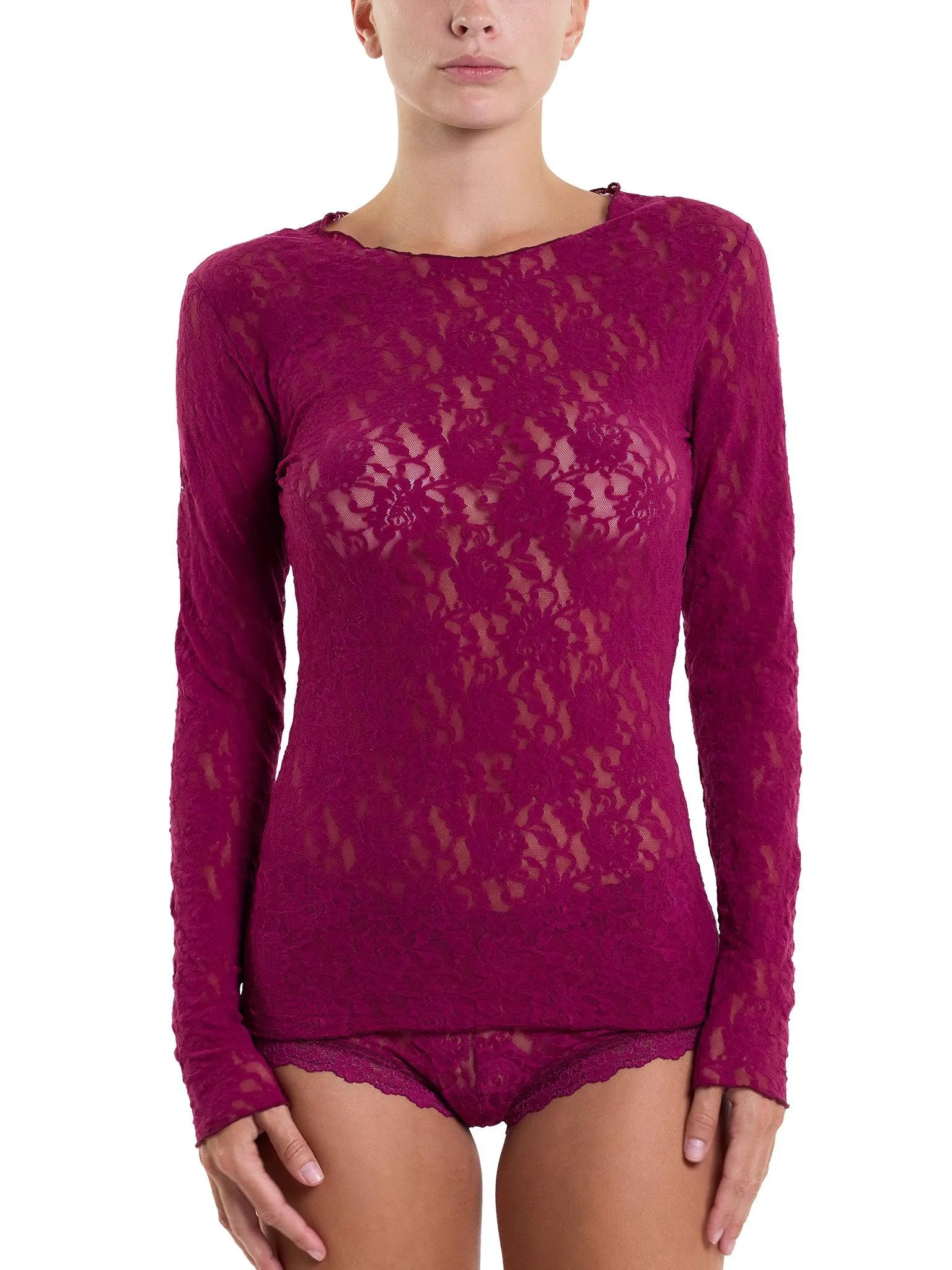 Signature Lace® Long Sleeve Top Sugar Plum Red Sale sold by Hanky Panky
