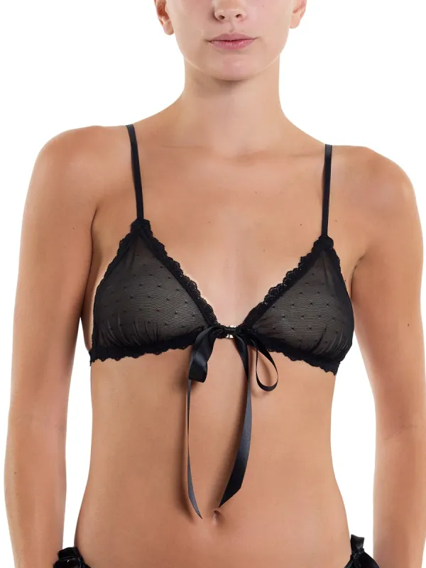 Dotted Tulle Front Tie Bralette Black  Black Friday Sale sold by Hanky Panky
