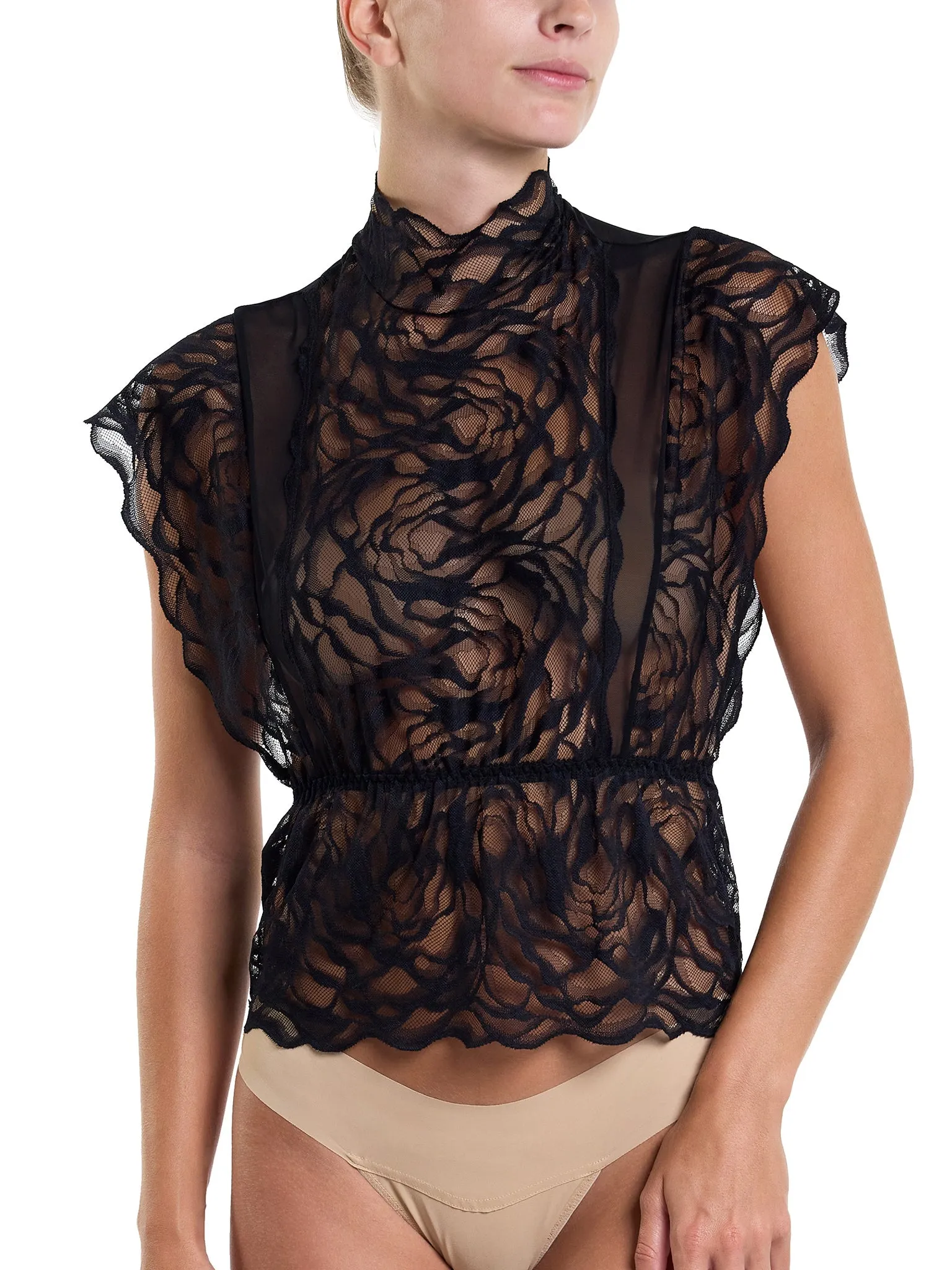 &oh™ Dark Romance Lace Mockneck Top Black sold by Hanky Panky