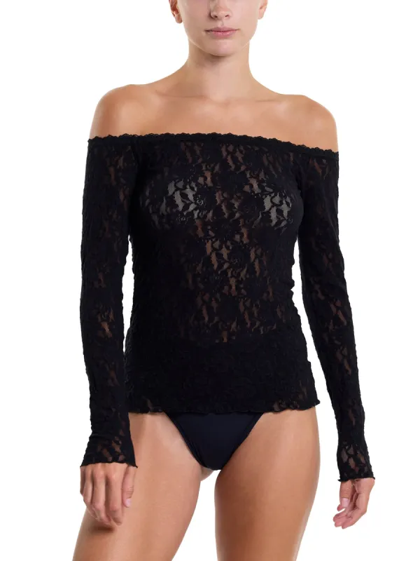 Signature Lace Off The Shoulder Long Sleeve Top Black Sale sold by Hanky Panky