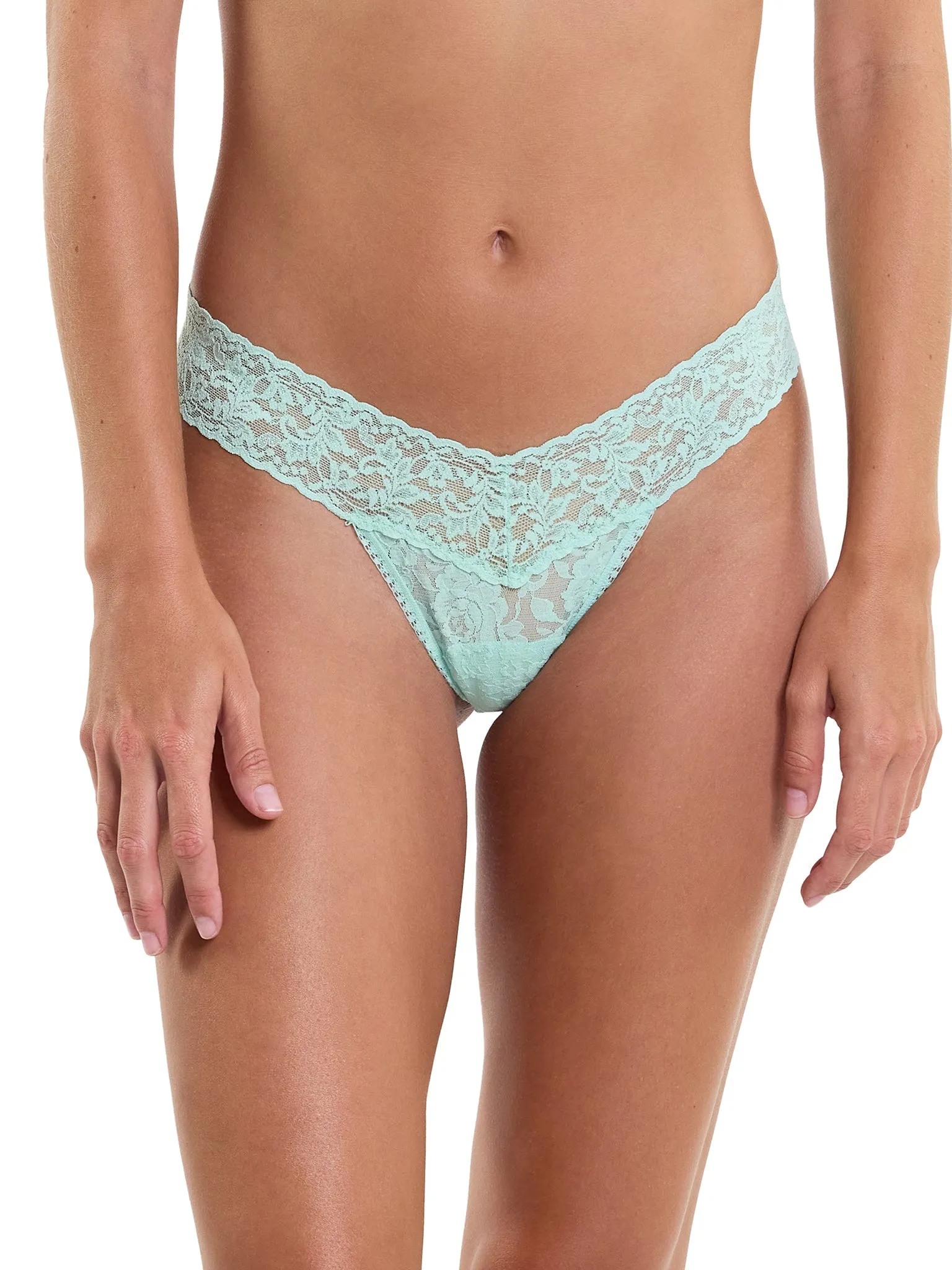 4911® Signature Lace® Low Rise Thong Pistachio sold by Hanky Panky