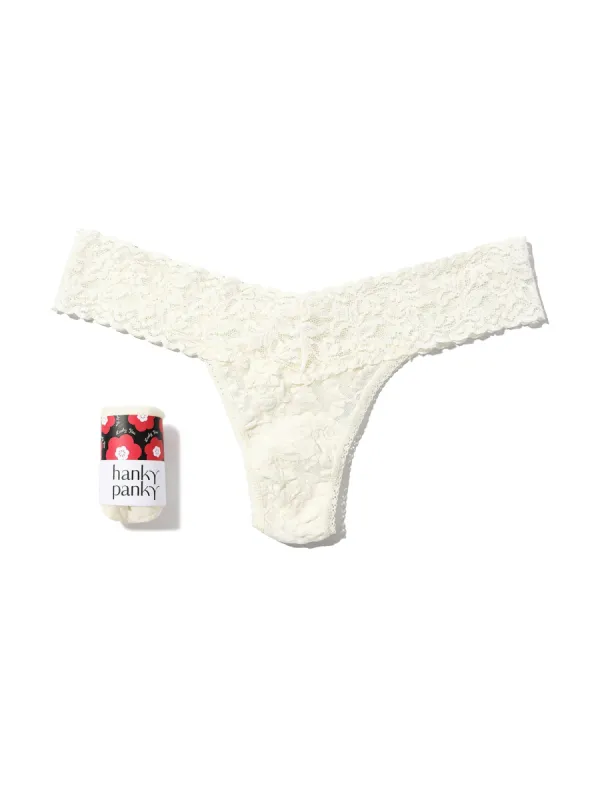 4911® Signature Lace® Low Rise Thong Fortune Cookie Marshmallow sold by Hanky Panky