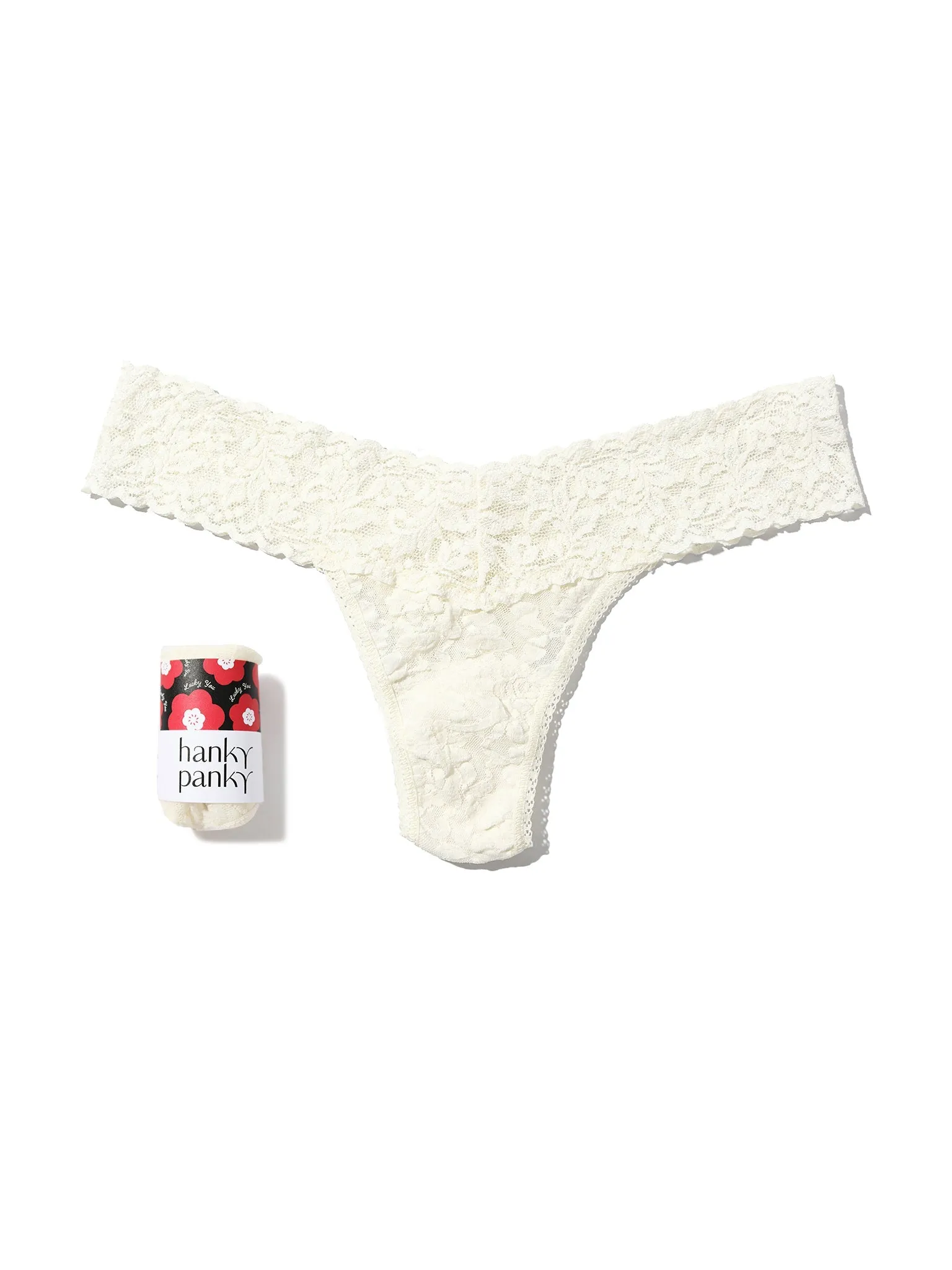 4911® Signature Lace® Low Rise Thong Fortune Cookie Marshmallow sold by Hanky Panky