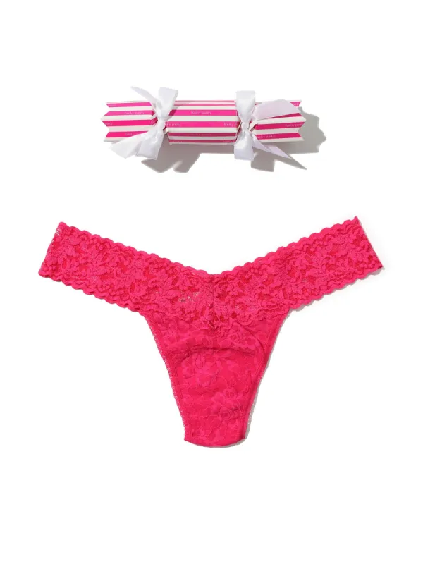 Signature Lace Low Rise Thong Holiday Cracker Morning Glory Pink sold by Hanky Panky