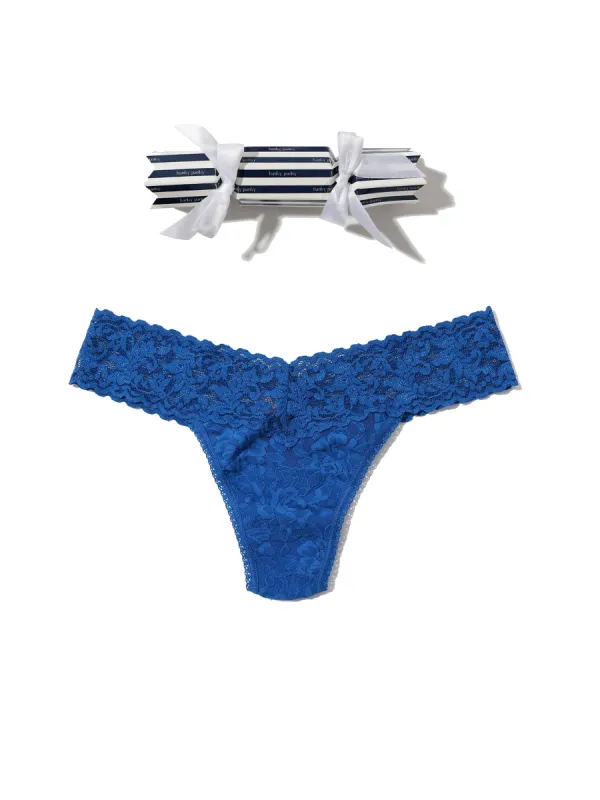 Signature Lace Low Rise Thong Holiday Cracker Deep Dive Blue Sale sold by Hanky Panky