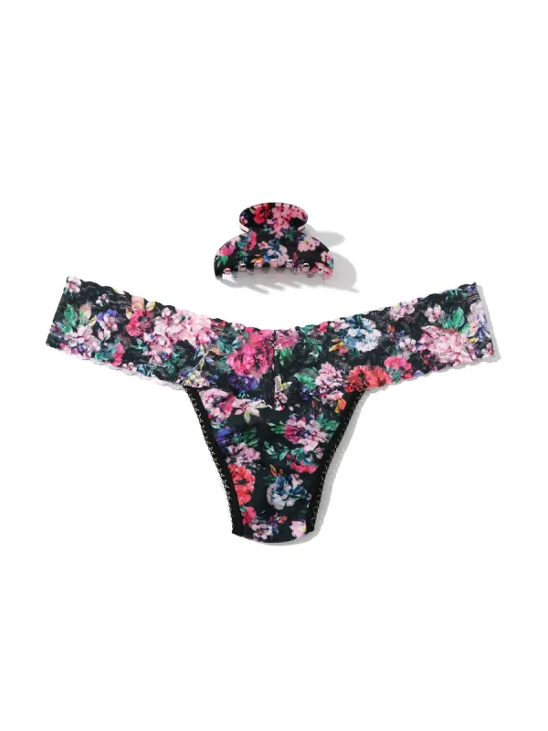France Luxe Clip and Low Rise Thong Dark Peonies sold by Hanky Panky