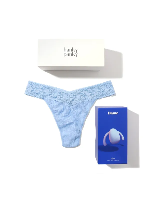 Dame Eva Couples Vibrator & Signature Lace Original Rise Thong Set sold by Hanky Panky