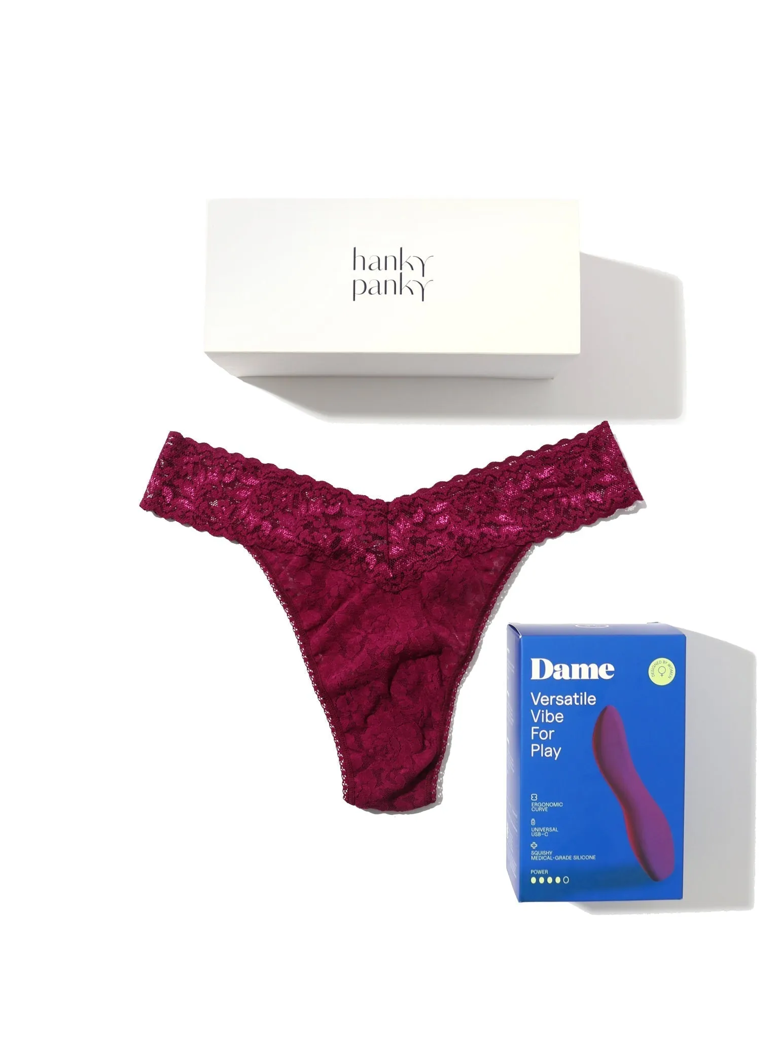 Dame Dip 2.0 Vibrator & Signature Lace Original Rise Thong Set sold by Hanky Panky