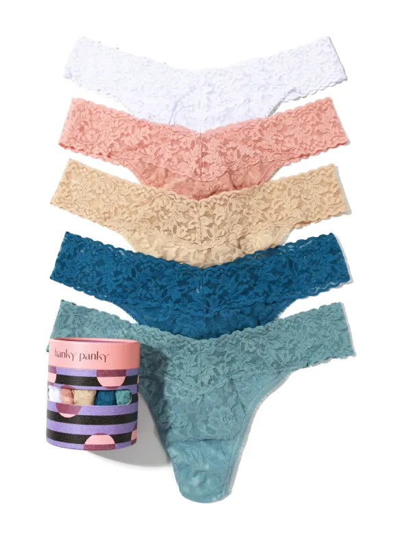 Holiday 5 Pack Signature Lace Original Rise Thongs Sale sold by Hanky Panky