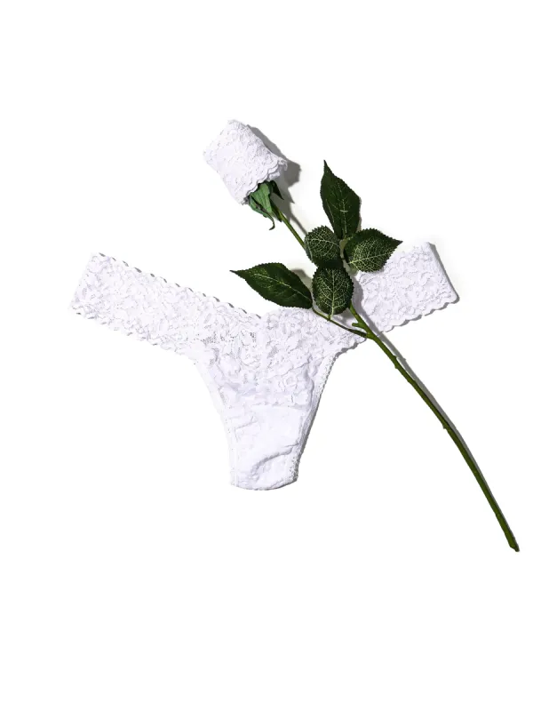 Signature Lace Low Rise Thong Rose White sold by Hanky Panky
