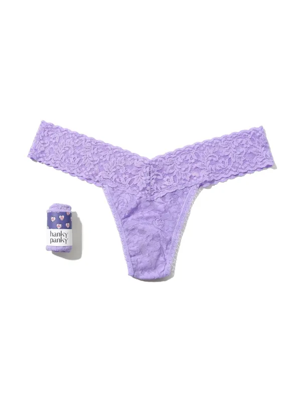 Signature Lace Low Rise Thong Candy Heart Hyacinth Purple Sale made by Hanky Panky