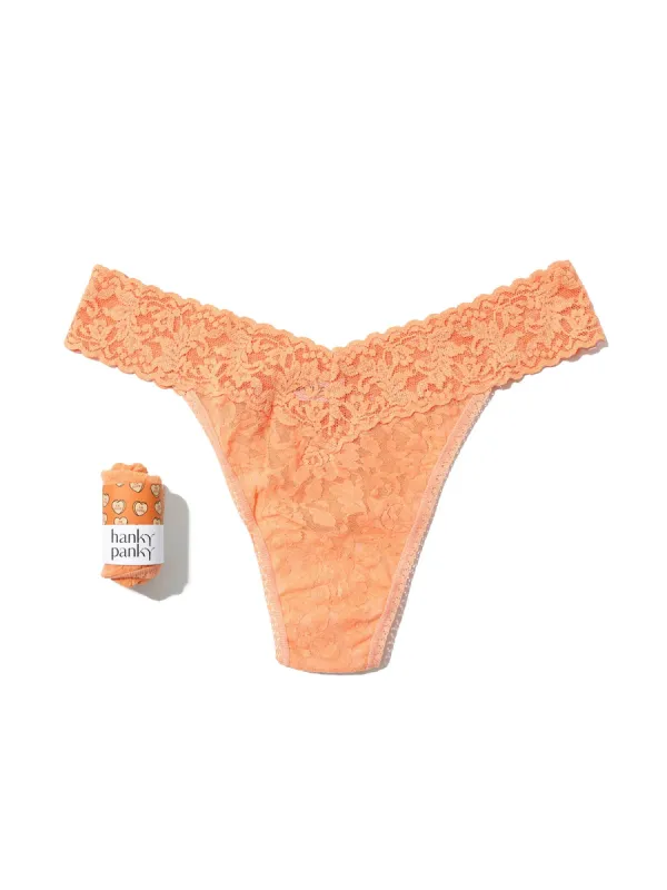 Signature Lace® Original Rise Thong Candy Hearts Florence Orange sold by Hanky Panky