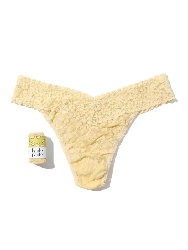 Signature Lace Original Rise Thong Candy Hearts Shortcake Yellow sold by Hanky Panky