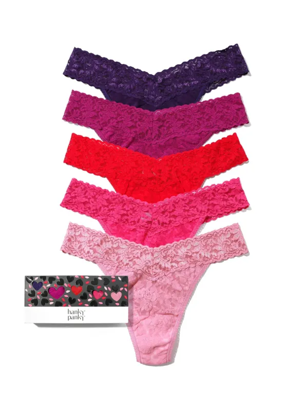 Valentine's Day 5 Pack Signature Lace® Original Rise Thong Sale sold by Hanky Panky