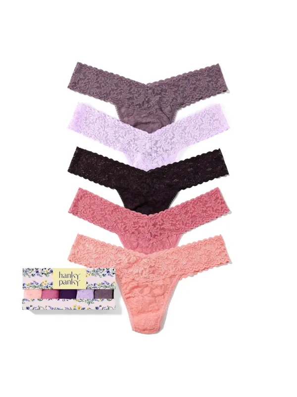 5 Pack Signature Lace® Low Rise Thongs In Printed Box Ballet Pink sold by Hanky Panky