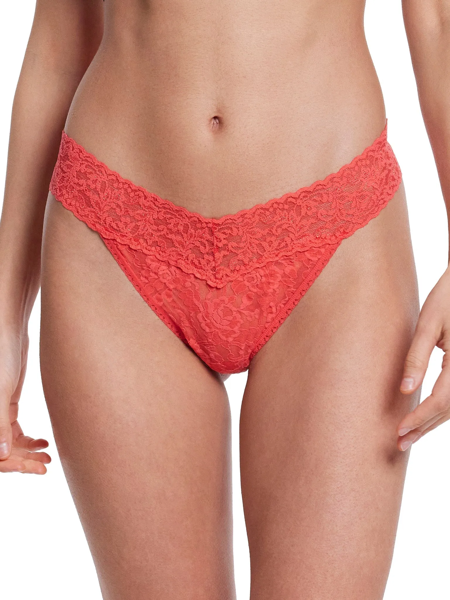 Signature Lace Thong Hibiscus Bloom Pink sold by Hanky Panky