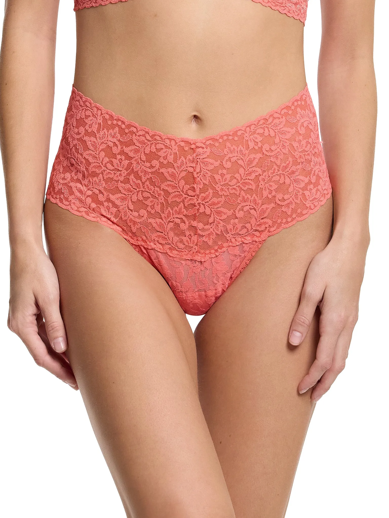 Retro Lace Thong Courageous Coral Pink Sale sold by Hanky Panky