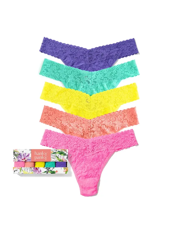 5 Pack Signature Lace® Original Rise Thongs In Printed Box Fiesta Pink sold by Hanky Panky