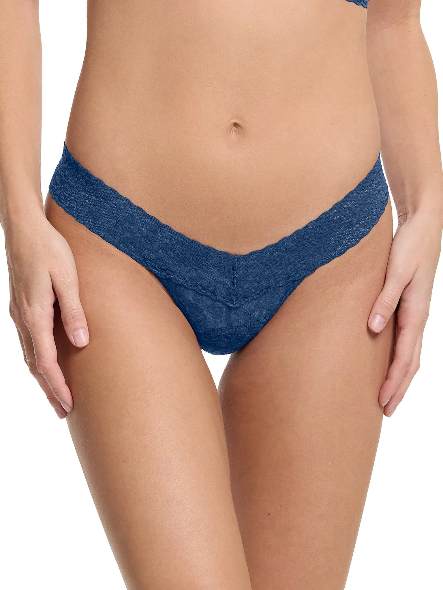 Flora Lace Low Rise Thong Night Owl Blue Sale sold by Hanky Panky