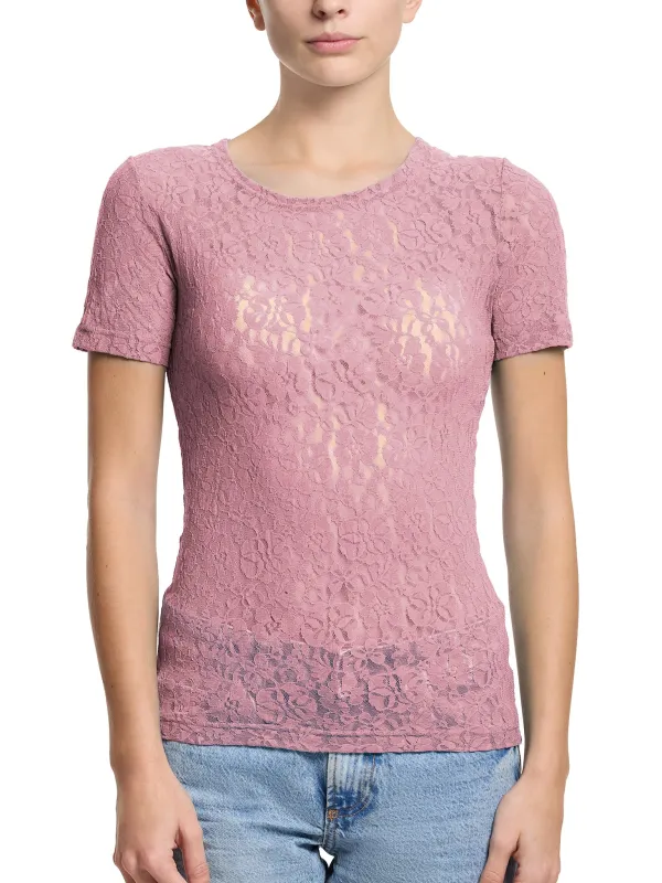 Flora Lace Short Sleeve Top Mauve Orchid Pink  Black Friday Sale sold by Hanky Panky