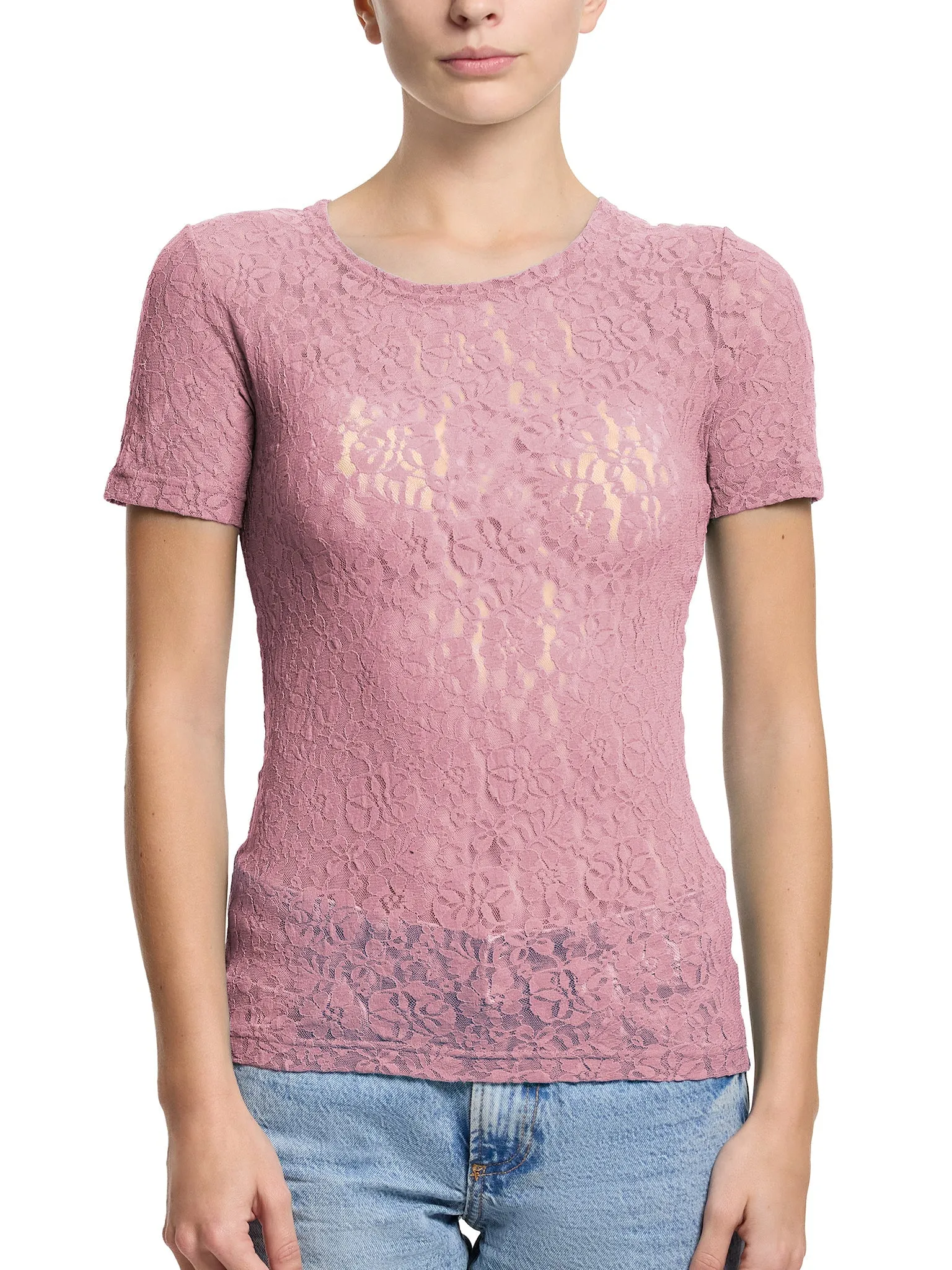 Flora Lace Short Sleeve Top Mauve Orchid Pink Sale sold by Hanky Panky