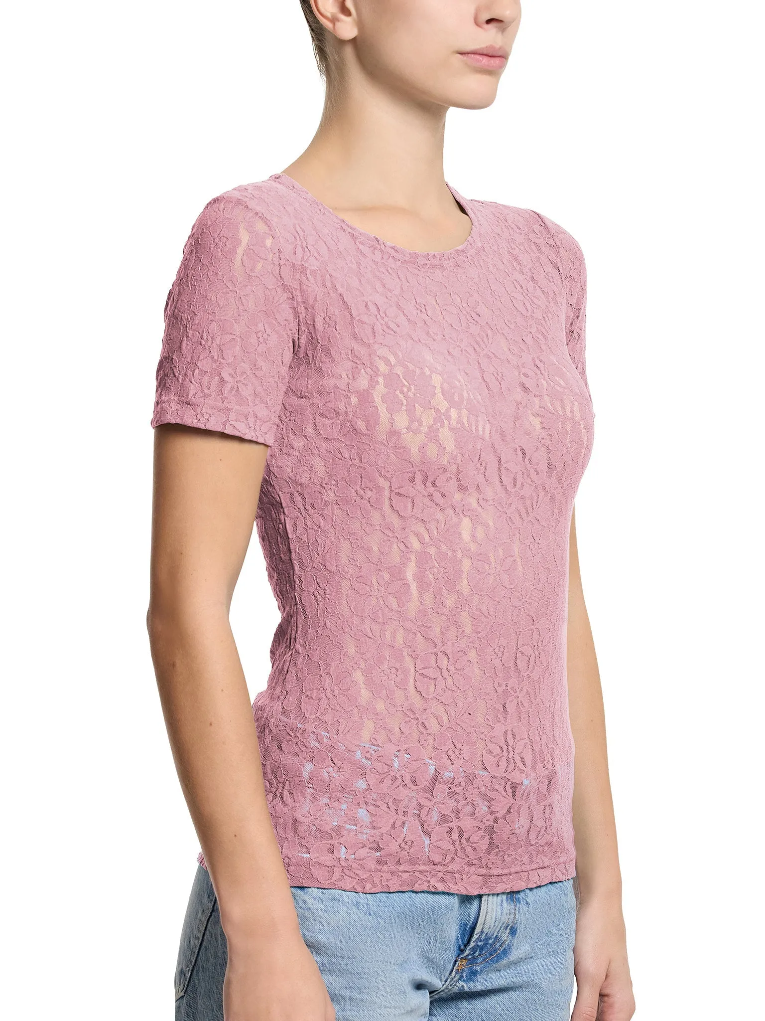 Flora Lace Short Sleeve Top Mauve Orchid Pink Sale sold by Hanky Panky product image thumbnail 3