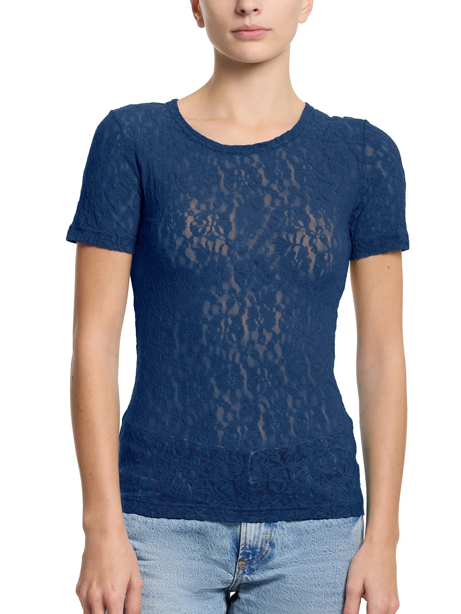 Flora Lace Short Sleeve Top Night Owl Blue Black Friday Sale sold by Hanky Panky