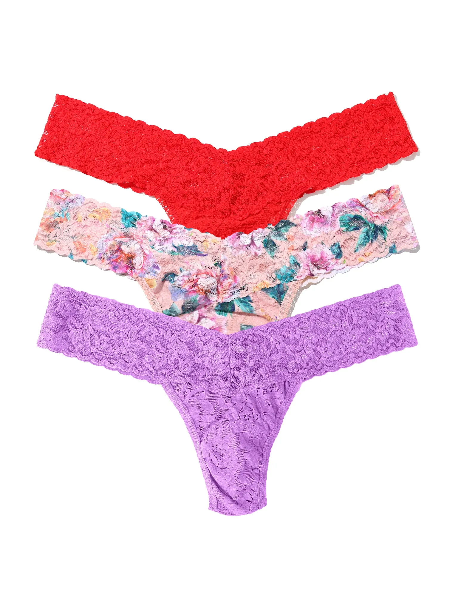 3 Pack Signature Lace® Low Rise Thongs Buy Myself Flowers Sale sold by Hanky Panky