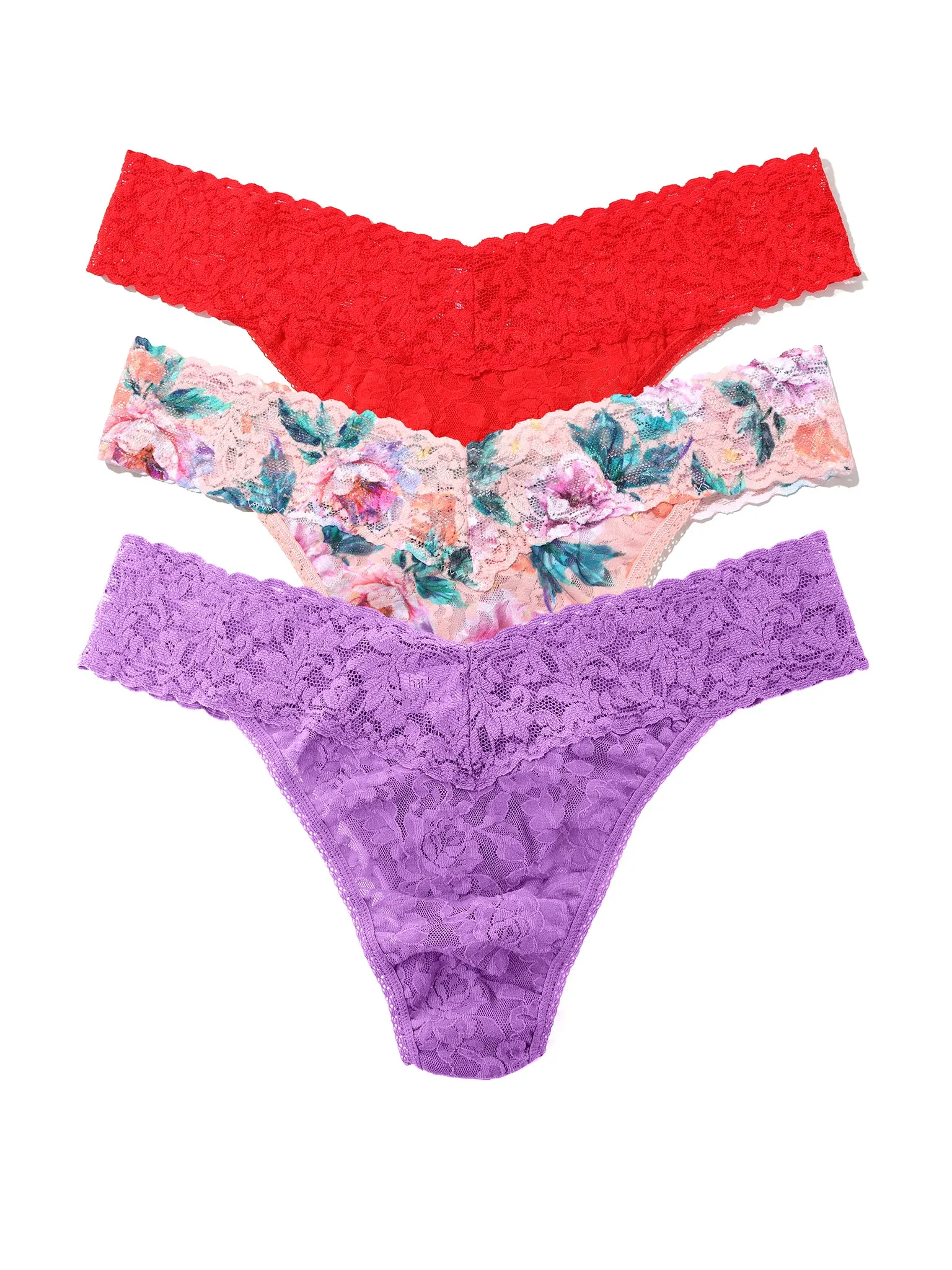 3 Pack Signature Lace® Original Rise Thongs Buy Myself Flowers Sale sold by Hanky Panky