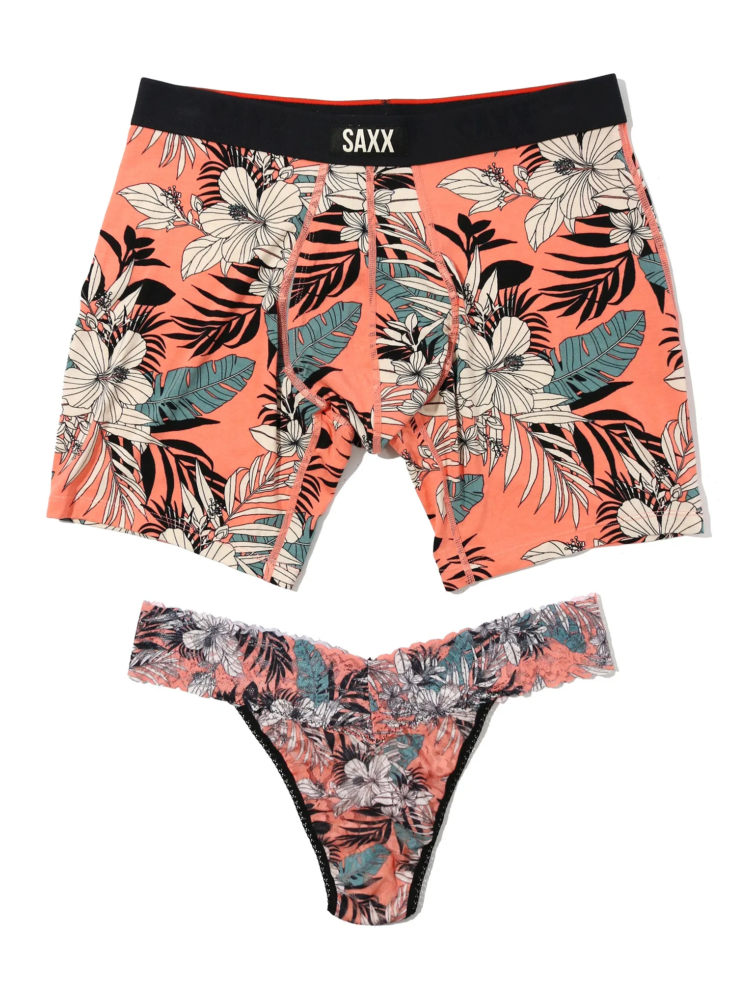 Signature Lace® Original Rise Thong And Saxx Super Soft Vibe Boxer Brief Hibiscus Jungle sold by Hanky Panky product image thumbnail 2