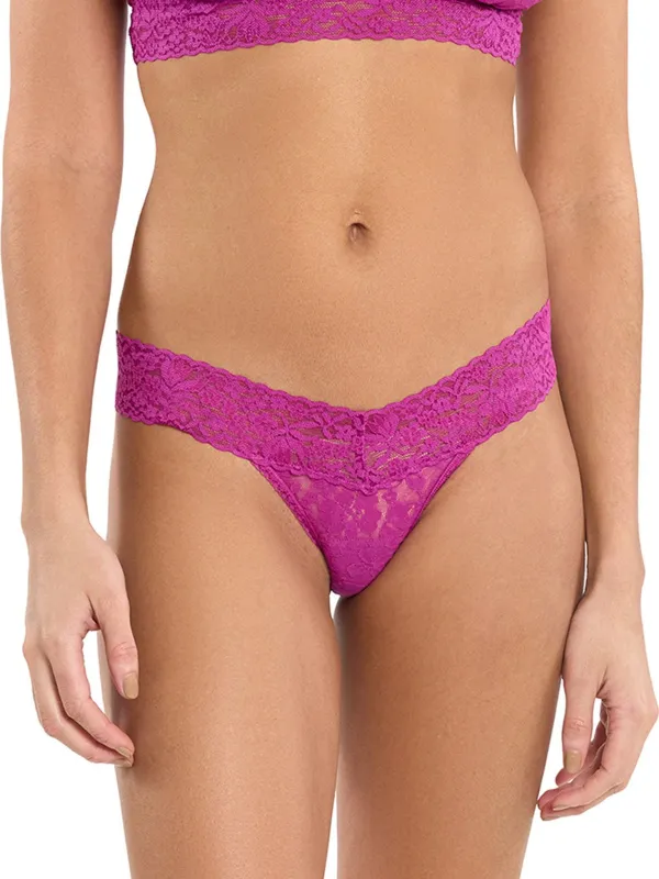 Flora Lace Low Rise Thong Picking Plums Pink sold by Hanky Panky